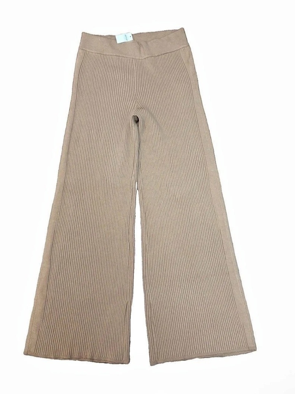 NWT Aerie Womens Ribbed Wide Leg Sweater Pants Tan Camel Knit Lounge Size Large